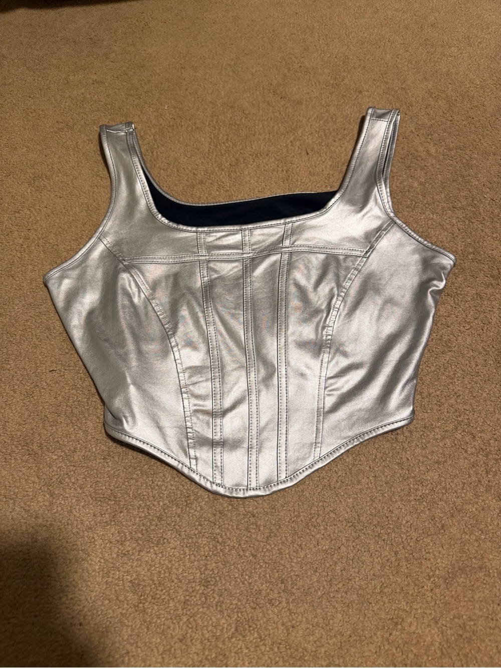 Shimmer Metallic Silver Corset Tank Top